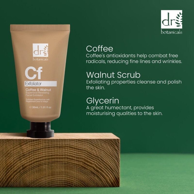 Exfoliant facial régénérant à base de superaliments au café avec exfoliation physique et chimique