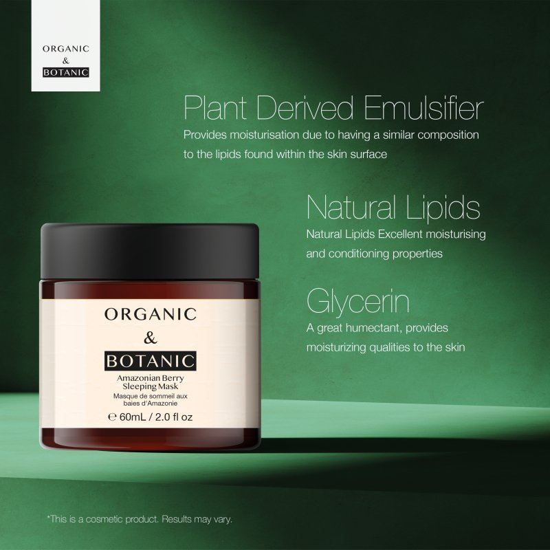 Masque de nuit aux baies d'Amazonie - 60 ml - Hydratant en profondeur, éclaircissant et revitalisant avec de la vitamine C et des extraits de plantes pour une peau radieuse