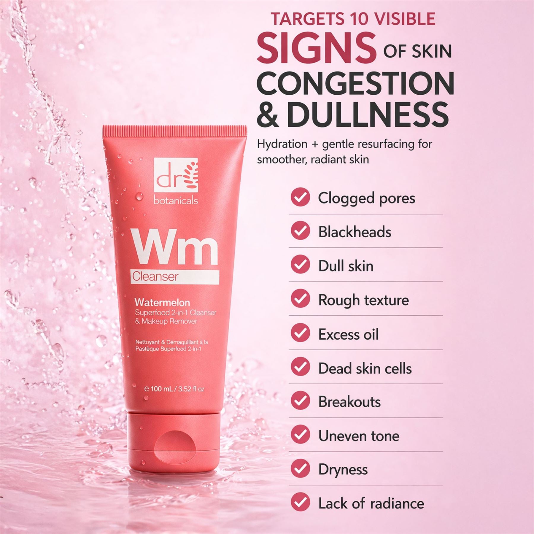 Watermelon 2-in-1 Cleanser & Makeup Remover with Glycolic Acid, Salicylic Acid and Lactic Acid 100ml Duo Set