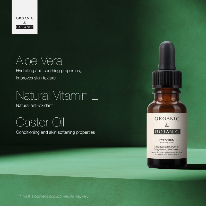 Sérum contour des yeux à la noix de coco de Madagascar - 15 ml - Hydratant et décongestionnant à l'aloe vera et à la vitamine E pour des yeux rafraîchis et plus jeunes