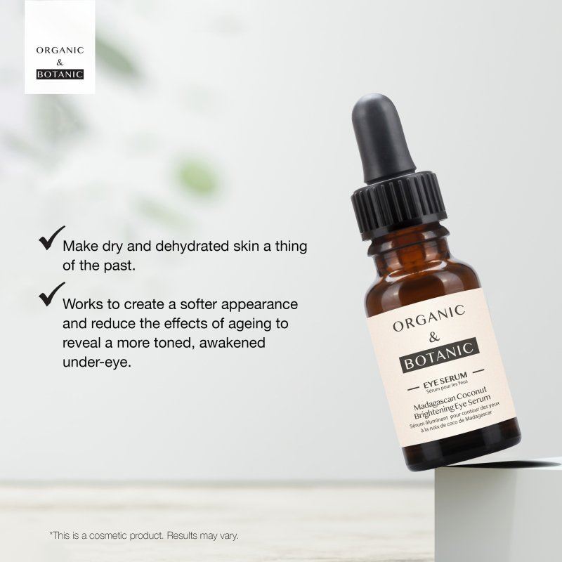 Sérum contour des yeux à la noix de coco de Madagascar - 15 ml - Hydratant et décongestionnant à l'aloe vera et à la vitamine E pour des yeux rafraîchis et plus jeunes