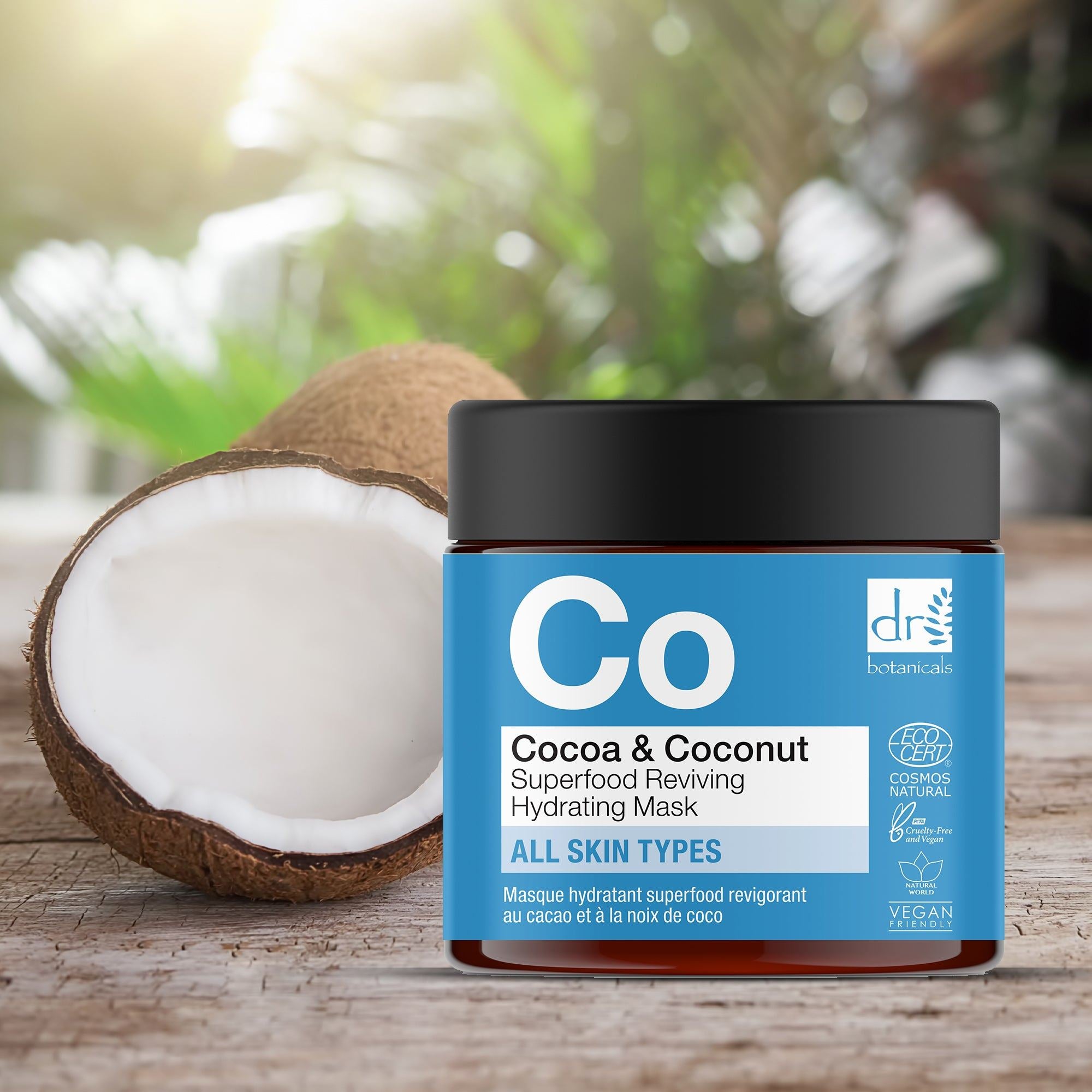 Dúo de mascarillas hidratantes revitalizantes con superalimentos de cacao y coco