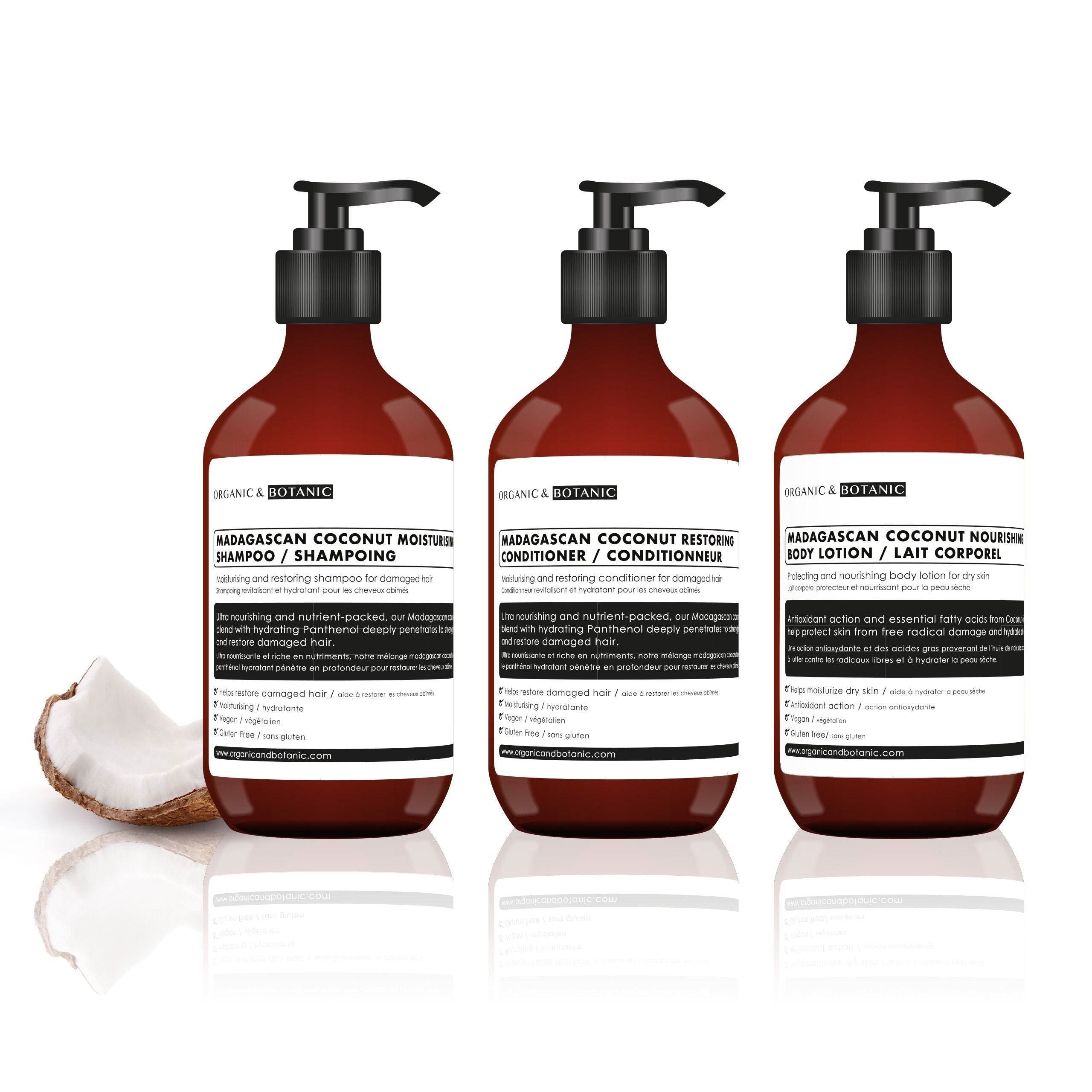 Coffret Shampoing, Après-shampoing et Lotion pour le Corps Nourrissants à la Noix de Coco de Madagascar