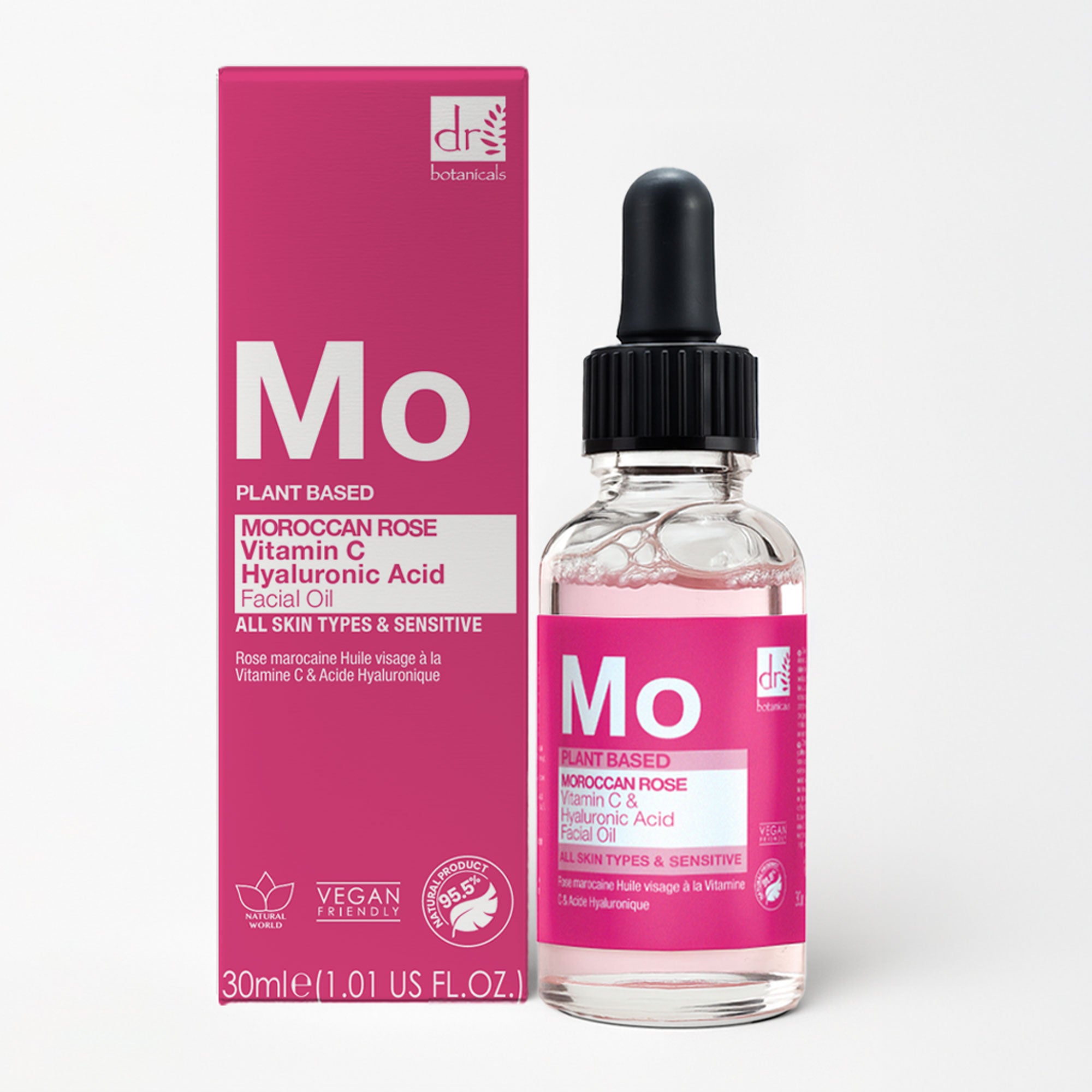 Huile pour le visage à la rose marocaine avec acide hyaluronique et vitamine C