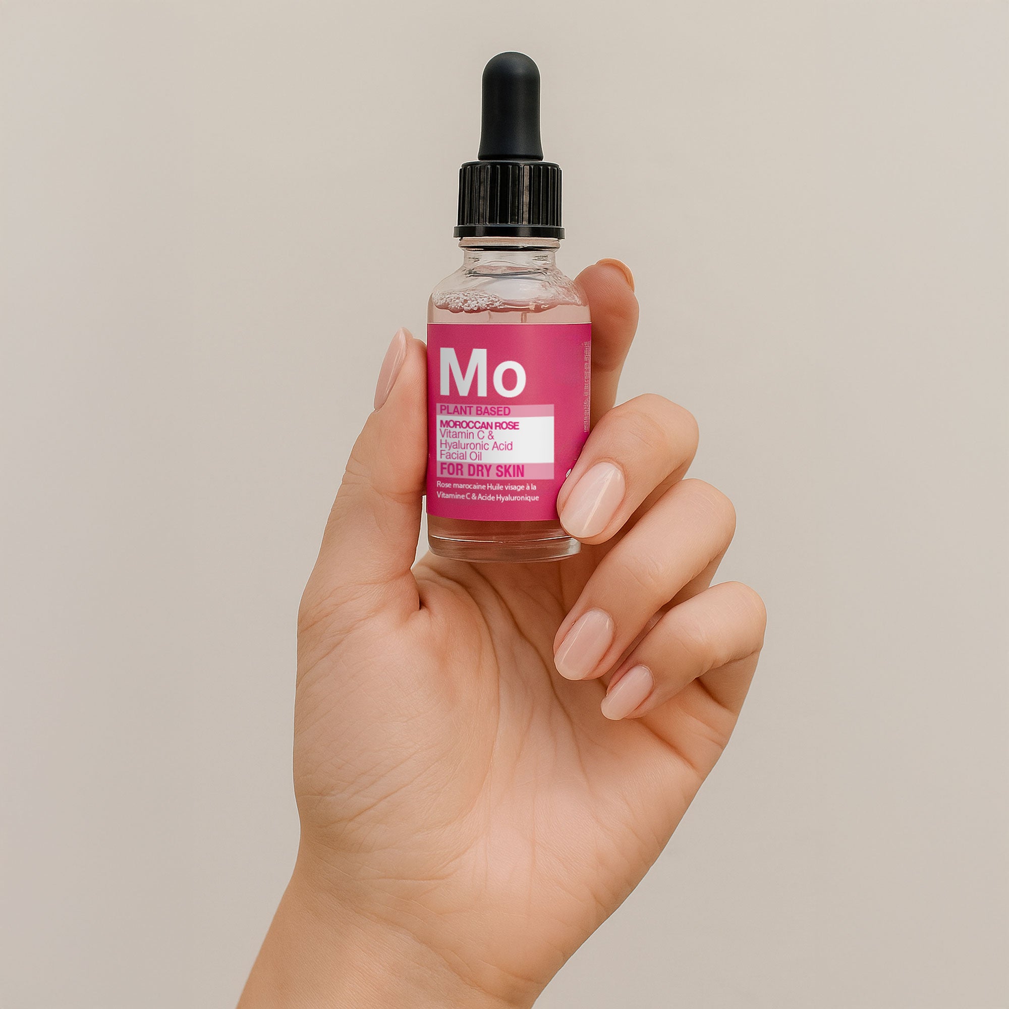 Huile pour le visage à la rose marocaine avec acide hyaluronique et vitamine C