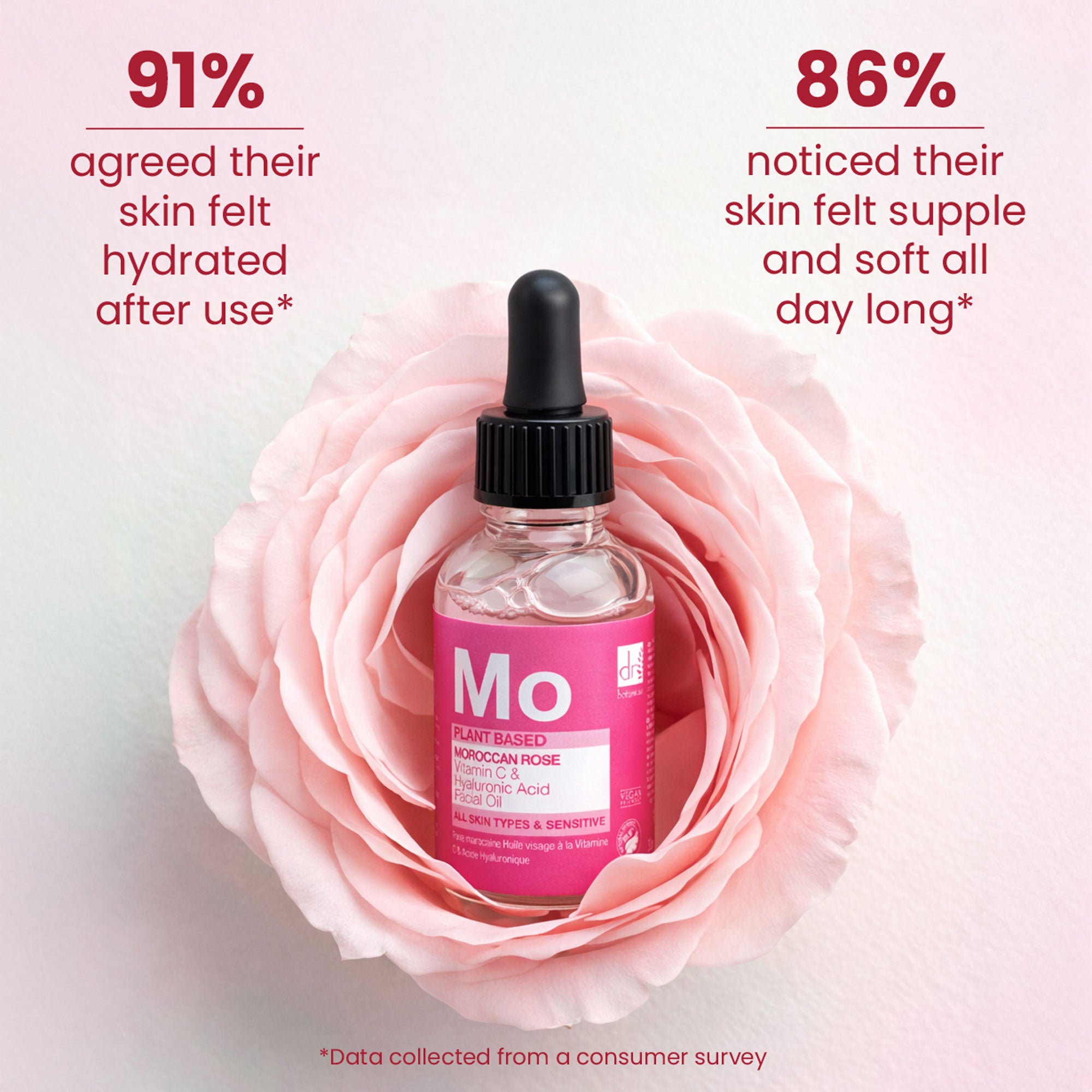 Aceite facial de rosa marroquí con ácido hialurónico y vitamina C