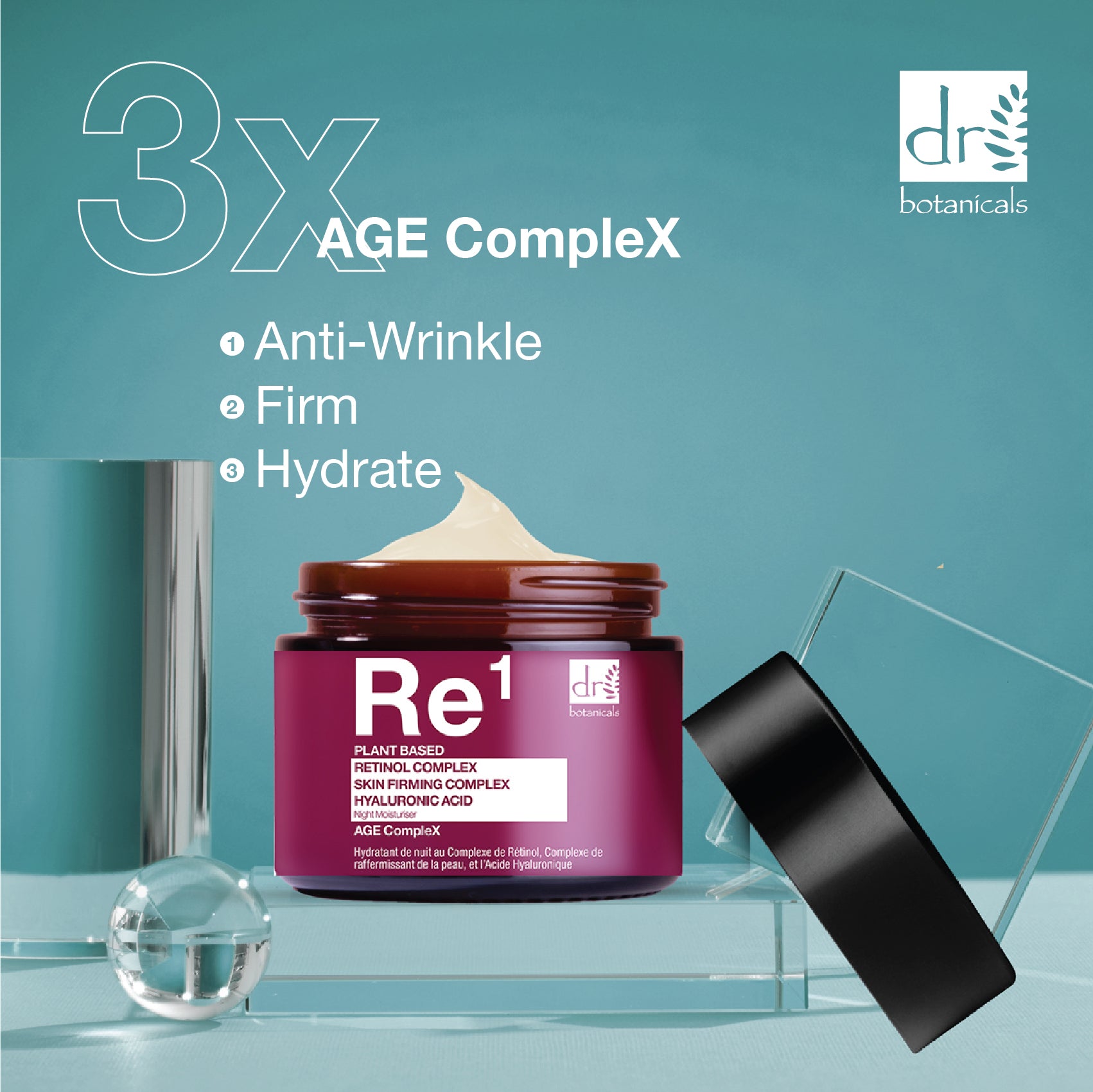 Complexe de rétinol 1 %, complexe raffermissant pour la peau 1 % et acide hyaluronique 1 % Crème hydratante de nuit 60 ml