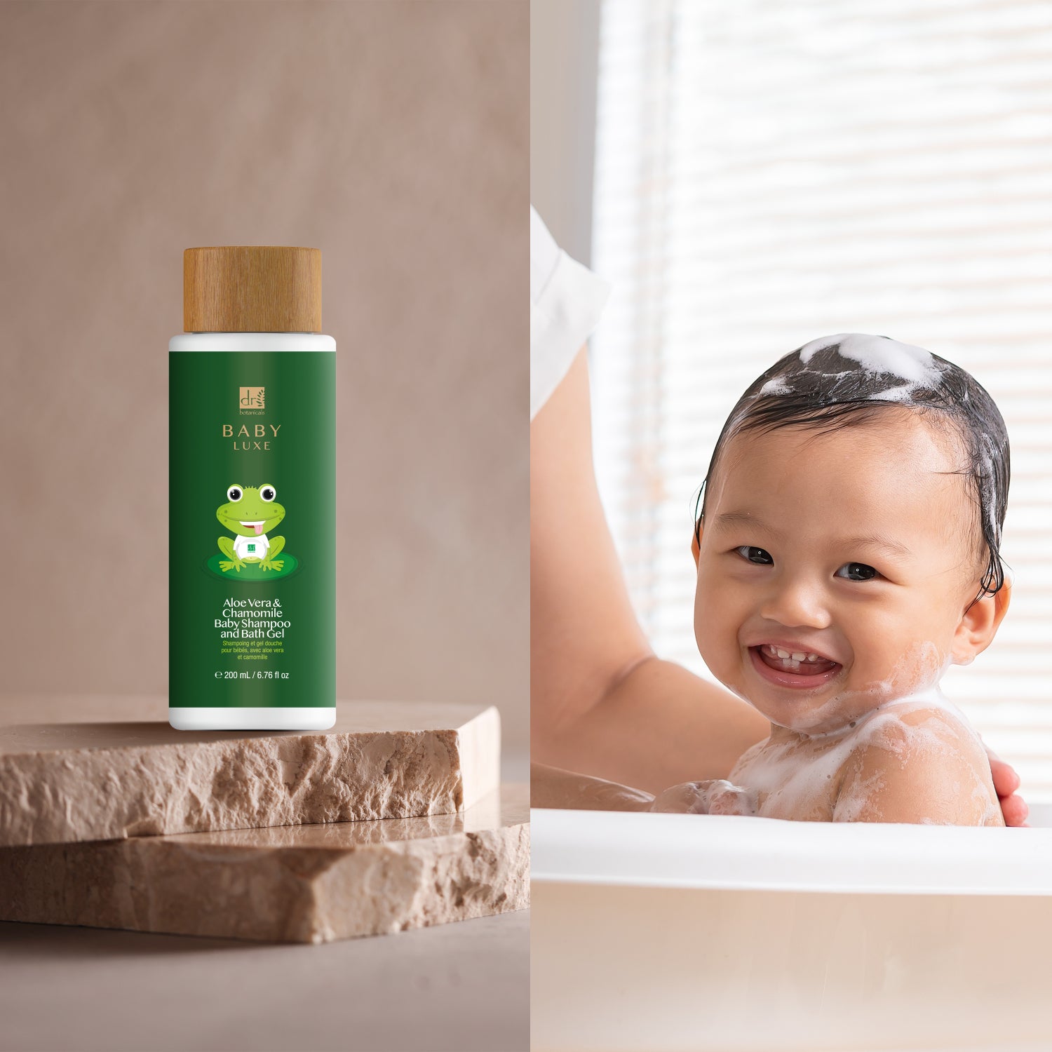 Pack économique double shampoing et gel de bain pour bébé Dr Botanicals Baby Lux à l'aloe vera et à la camomille, 200 ml