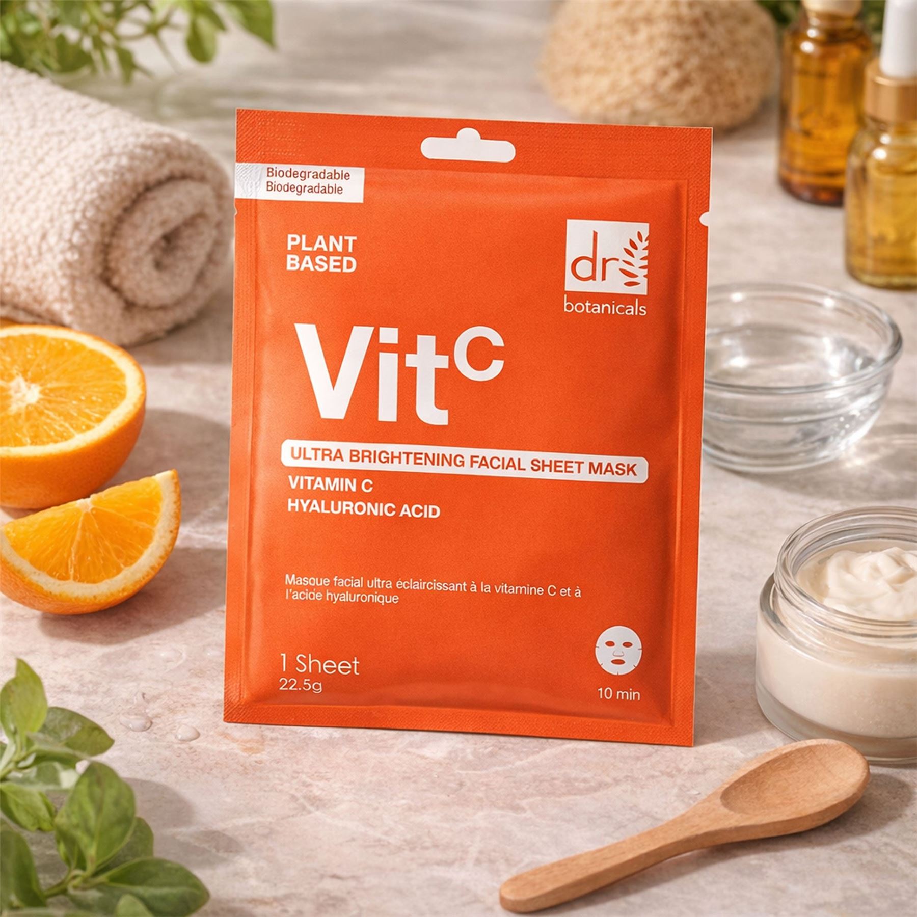 Dr Botanicals Ultra Brightening Facial Mask with Vitamin C and Hyaluronic Acid Pack of 10