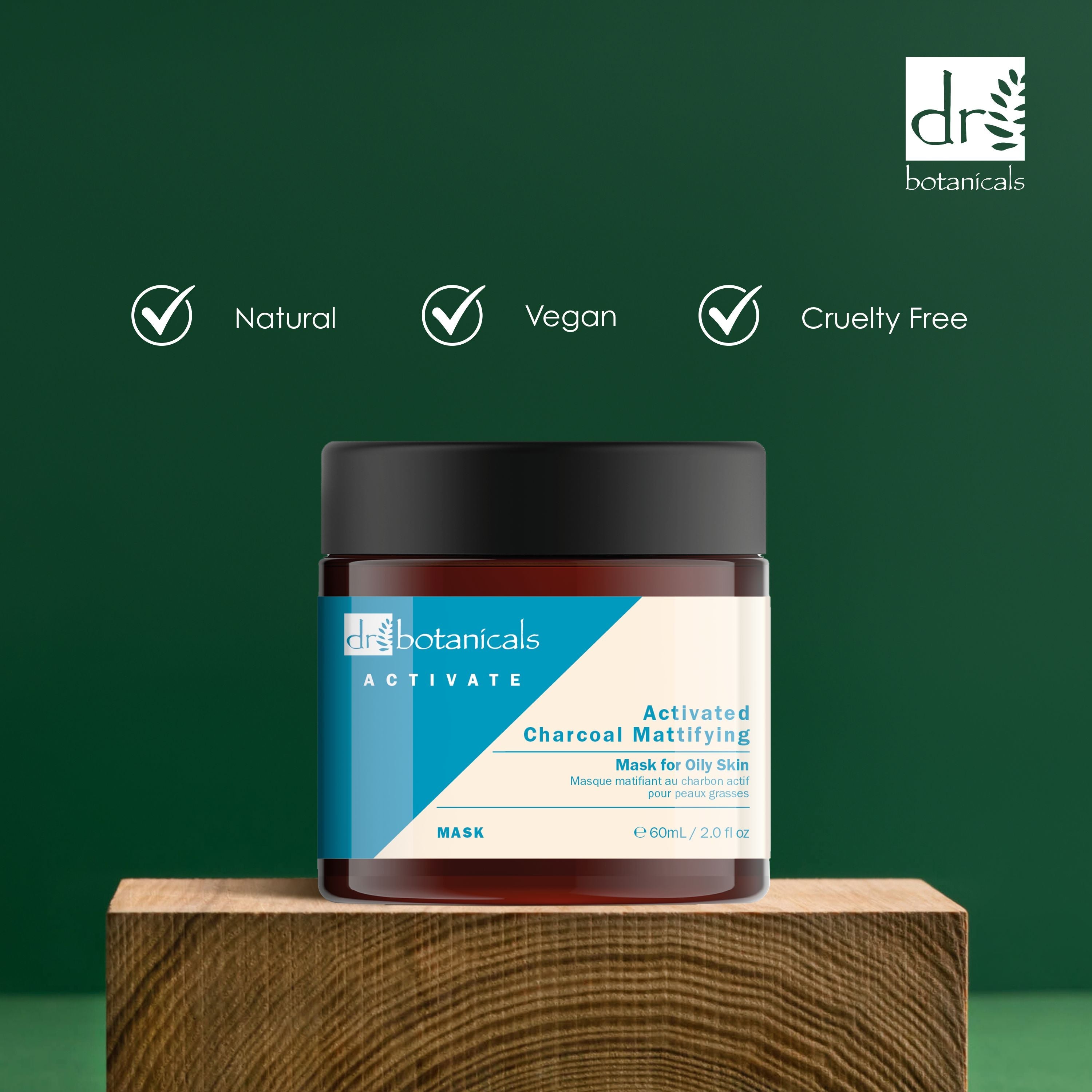 Pack économique double masque matifiant au charbon actif pour peaux grasses de 60 ml de Dr Botanicals