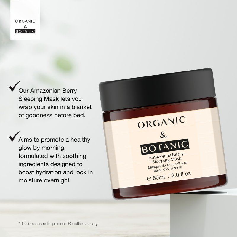 Masque de nuit aux baies d'Amazonie - 60 ml - Hydratant en profondeur, éclaircissant et revitalisant avec de la vitamine C et des extraits de plantes pour une peau radieuse