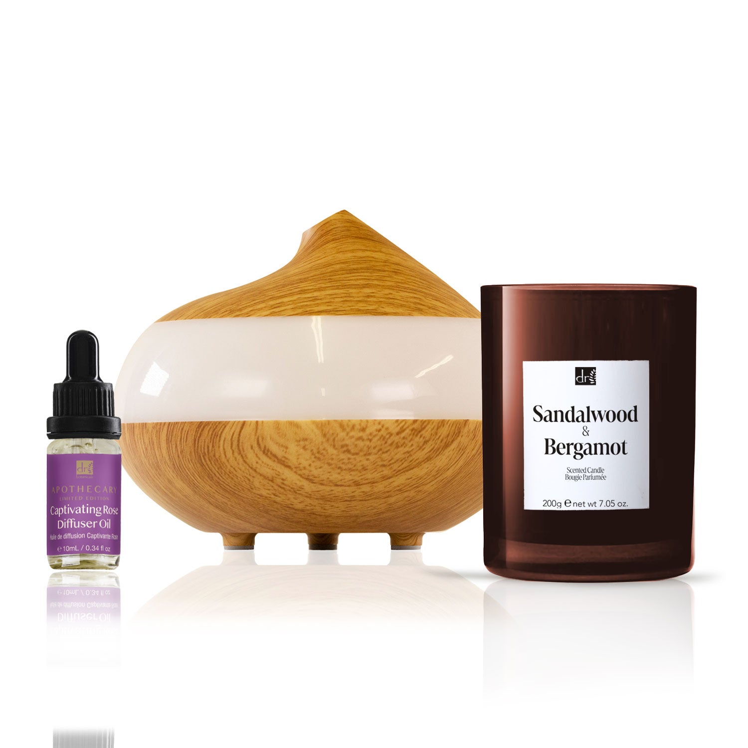 Dr Botanicals Christmas Relaxtion Rose Diffuser Kit with Sandalwood & Bergamot Candle