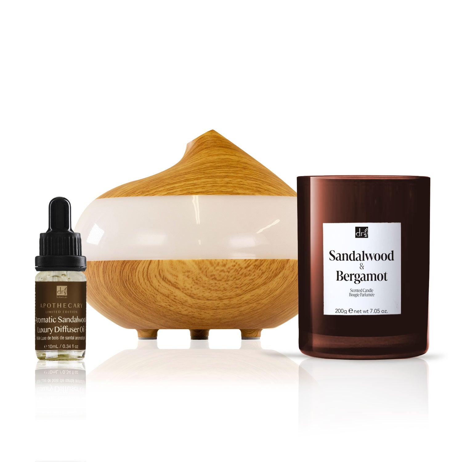 Dr Botanicals Christmas Relaxtion Sandalwood Diffuser Kit with Sandalwood & Bergamot Candle