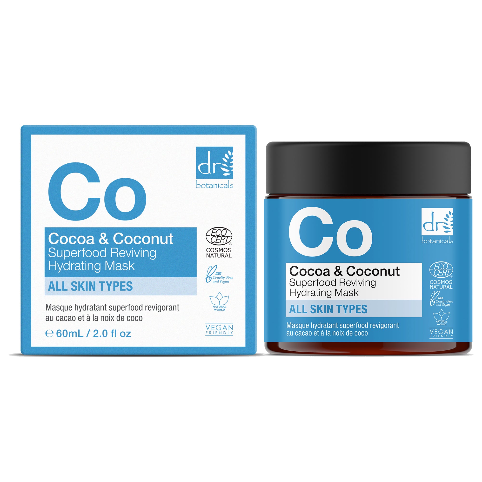 Duo de masques hydratants revitalisants aux superaliments au cacao et à la noix de coco