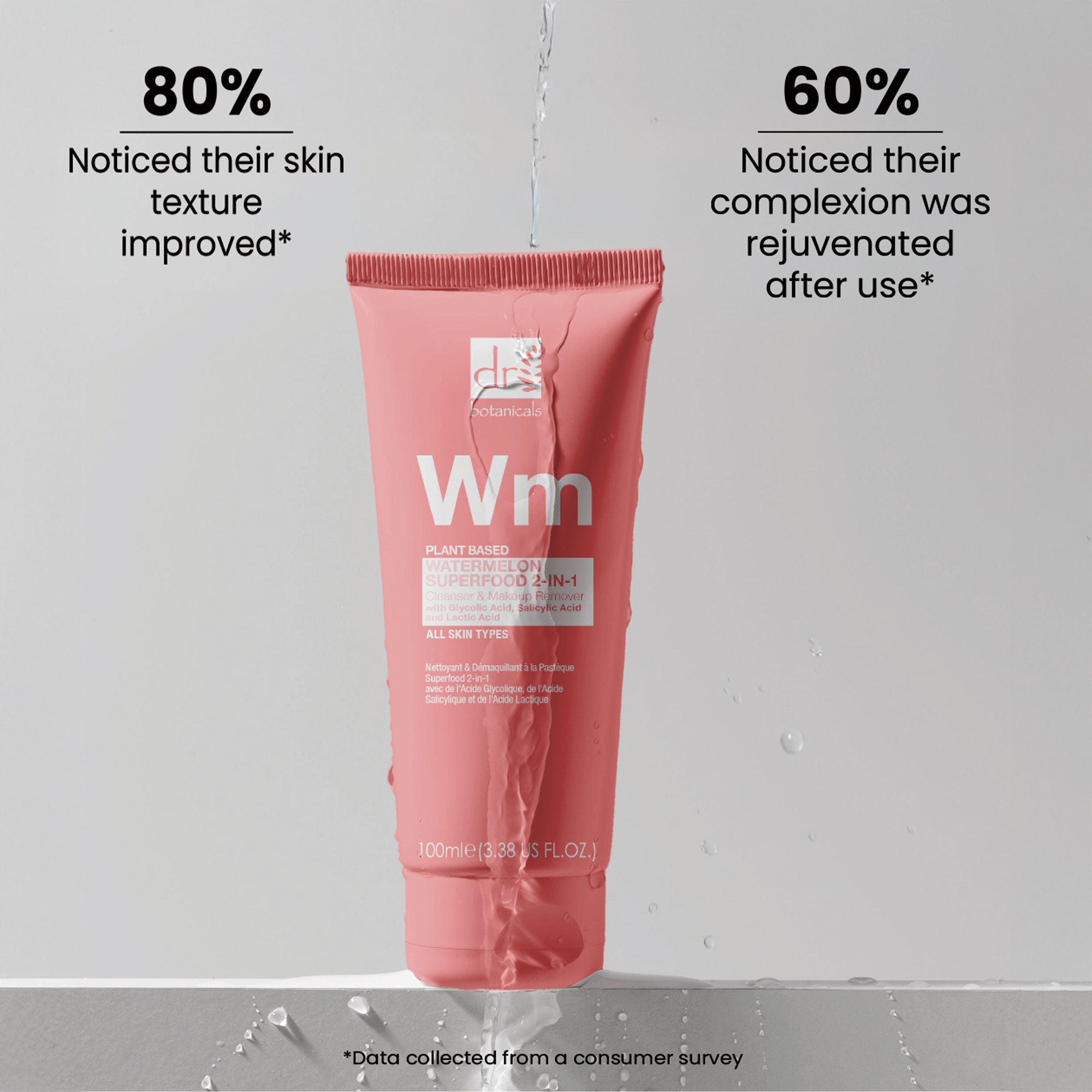 Nettoyant et démaquillant 2 en 1 Superfood à la pastèque 100 ml avec acide glycolique, acide salicylique et acide lactique