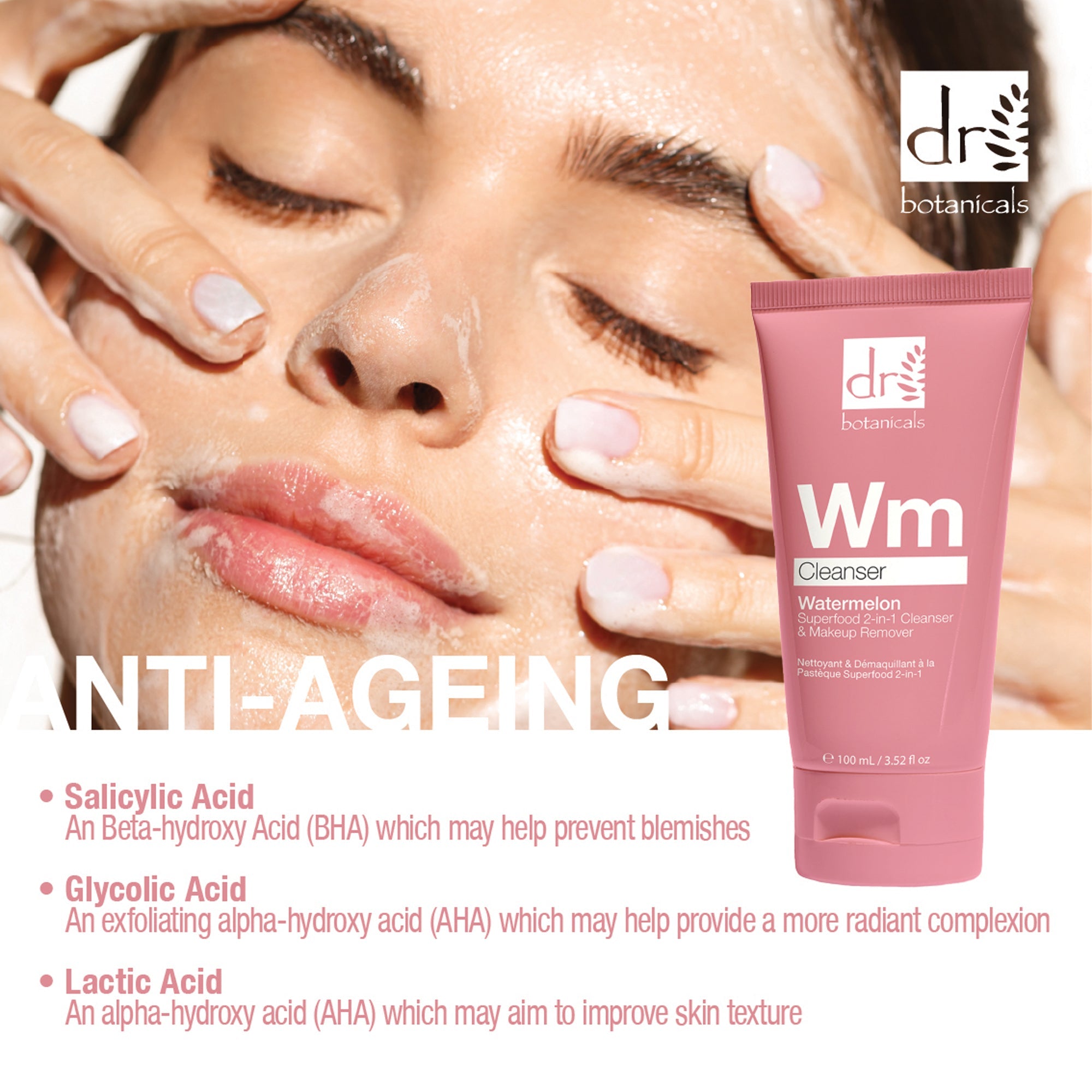 Watermelon 2-in-1 Cleanser & Makeup Remover with Glycolic Acid, Salicylic Acid and Lactic Acid 100ml