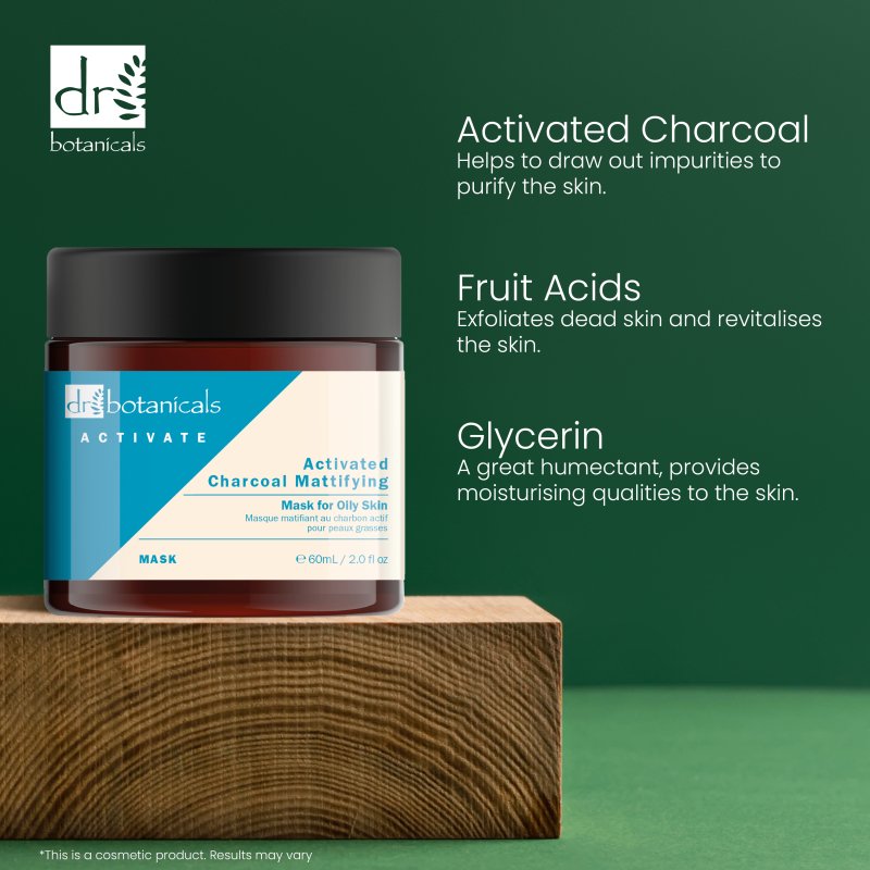 Activate Charcoal Mattifying Mask for Oily Skin 60ml - Dr Botanicals