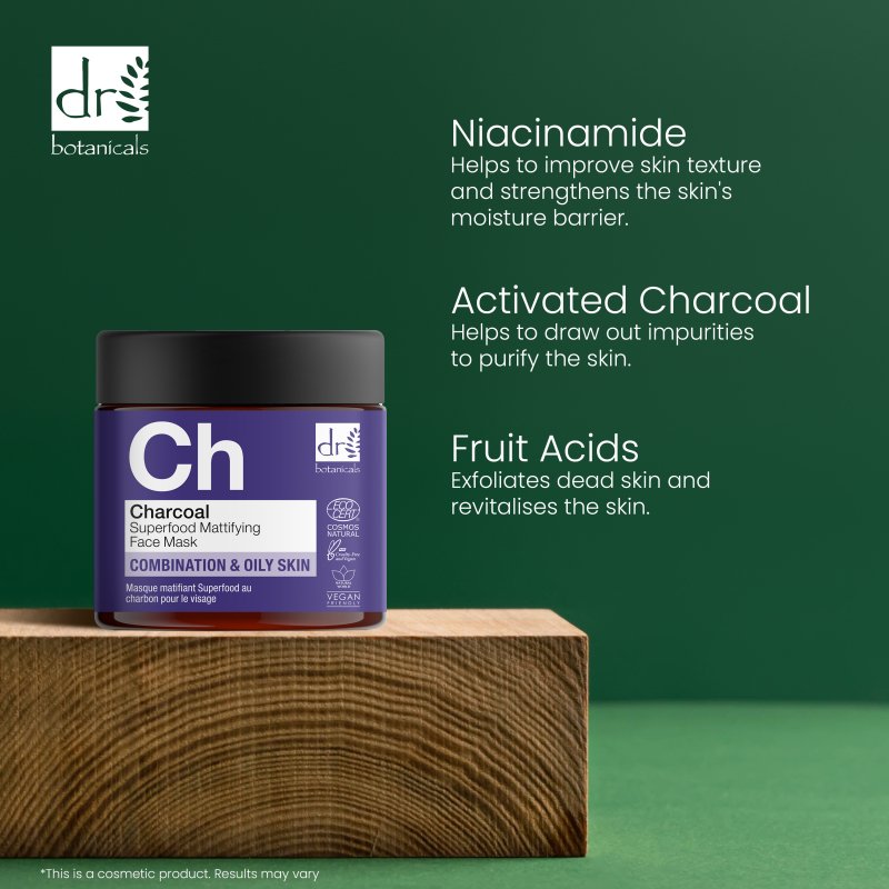 Charcoal Superfood Mattifying Face Mask 60ml - Dr Botanicals