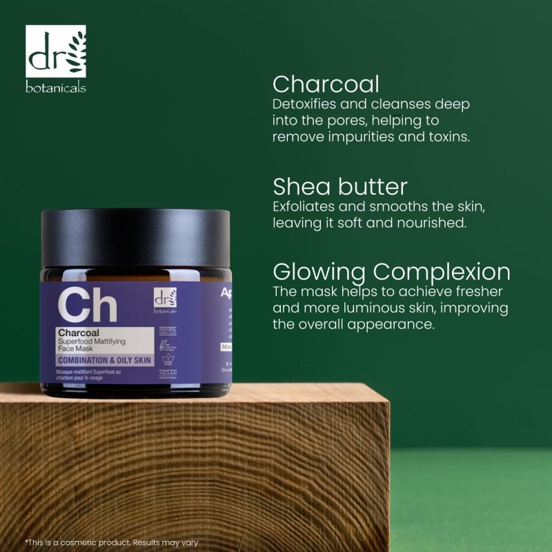 Charcoal Superfood Mattifying Face Mask 60ml - Dr Botanicals