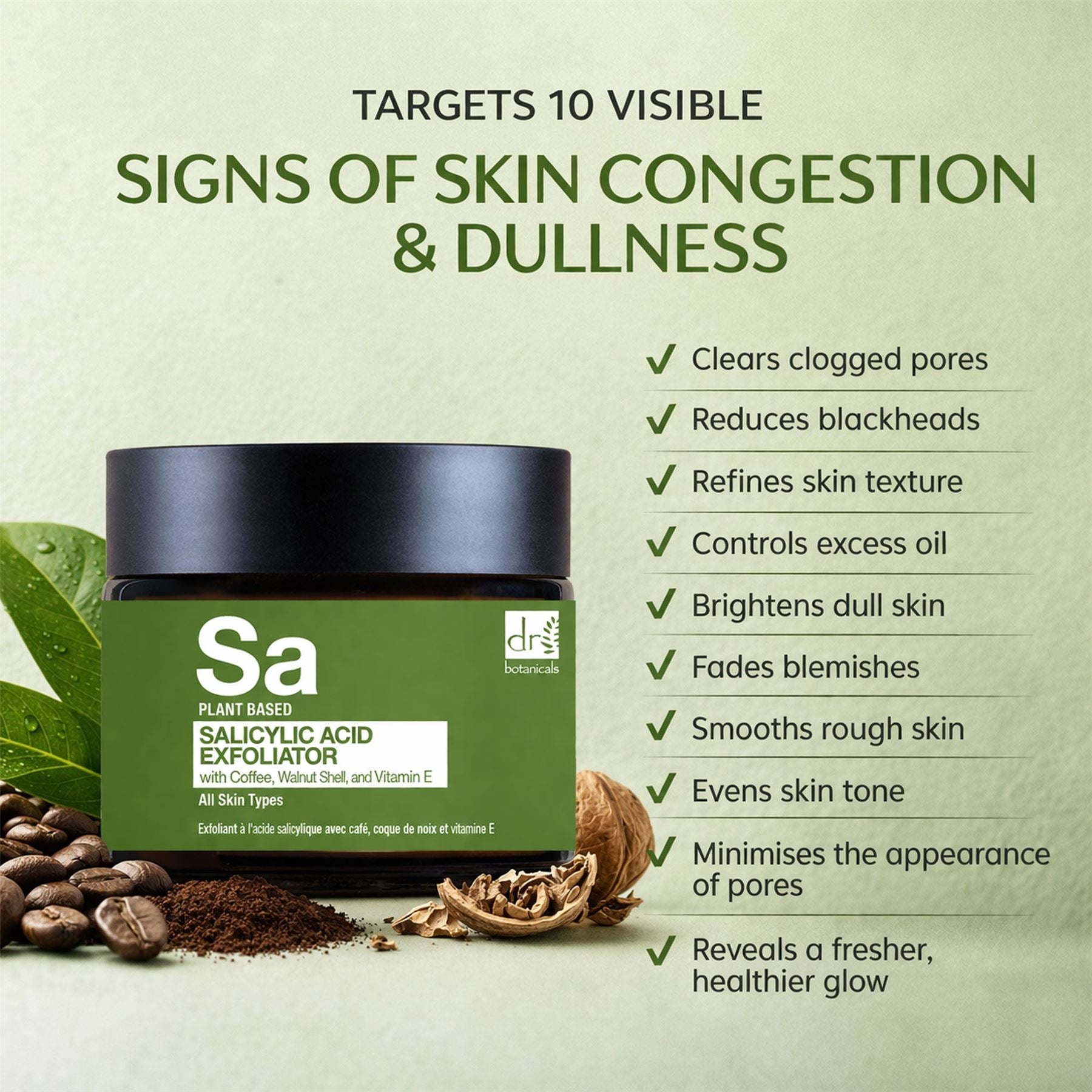 Exfoliant à l'acide salicylique avec café, noix et vitamine E 60 ml