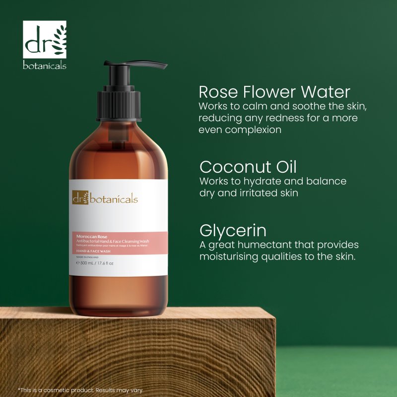 Moroccan Rose Antibacterial Hand & Face Cleansing Wash 500ml - Dr Botanicals