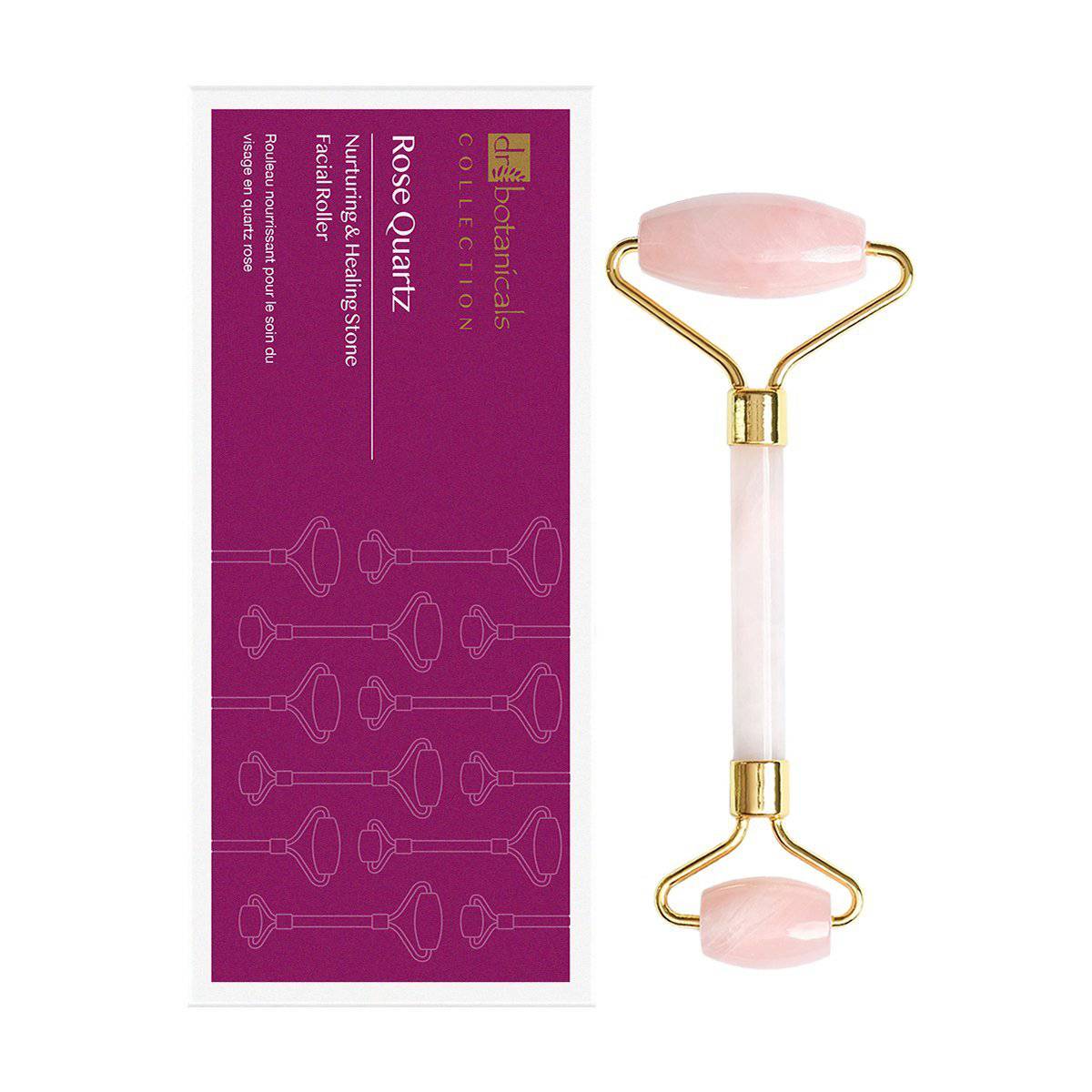 Rouleau facial en pierre nourrissante et curative au quartz rose (poignée en or rose) 